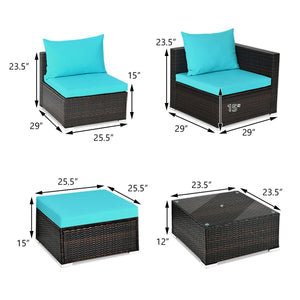 5 Pieces Patio Rattan Furniture Set with Coffee Table-Turquoise view 5