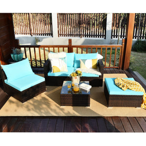 5 Pieces Patio Rattan Furniture Set with Coffee Table-Turquoise view 6