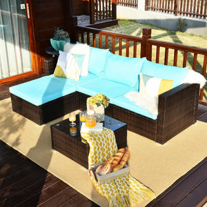 5 Pieces Patio Rattan Furniture Set with Coffee Table-Turquoise view 7