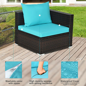 5 Pieces Patio Rattan Furniture Set with Coffee Table-Turquoise view 8