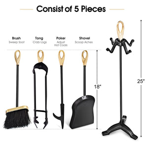 5 Pieces Stylish Gold Iron Fireplace Tools Set view 5