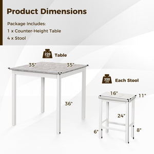 5-Piece Bar Table Set Counter-Height Dining Table and 4 Bar Stools-White view 5