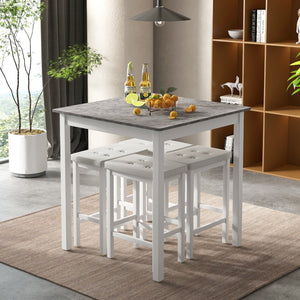 5-Piece Bar Table Set Counter-Height Dining Table and 4 Bar Stools-White view 6