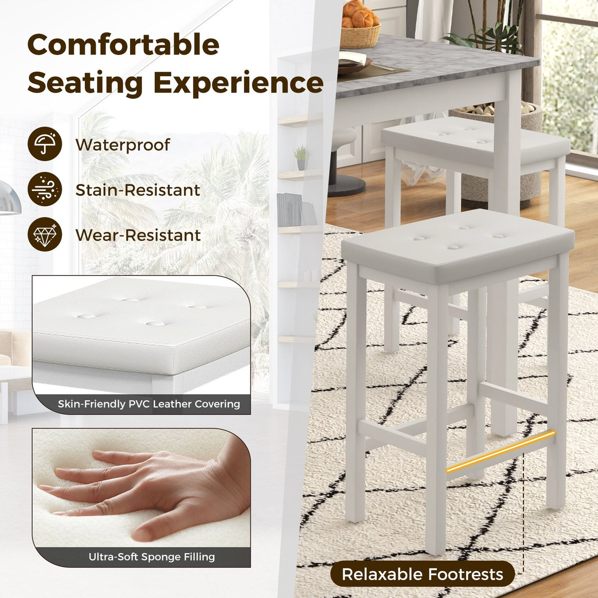 5-Piece Bar Table Set Counter-Height Dining Table and 4 Bar Stools-White view 8