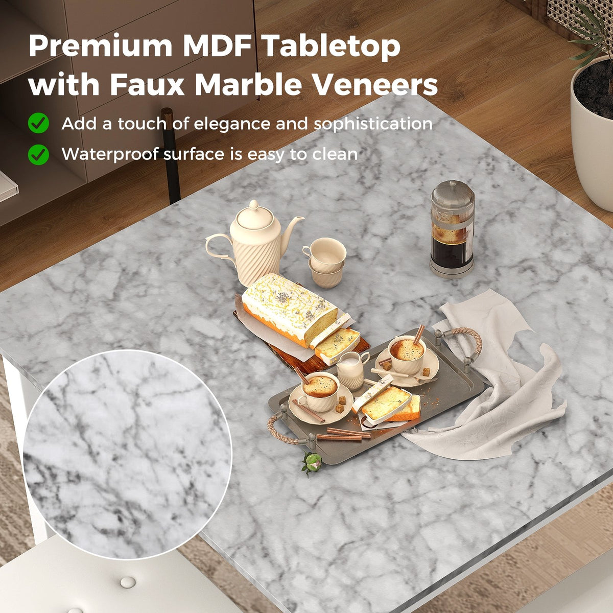 5-Piece Bar Table Set Counter-Height Dining Table and 4 Bar Stools-White view 9
