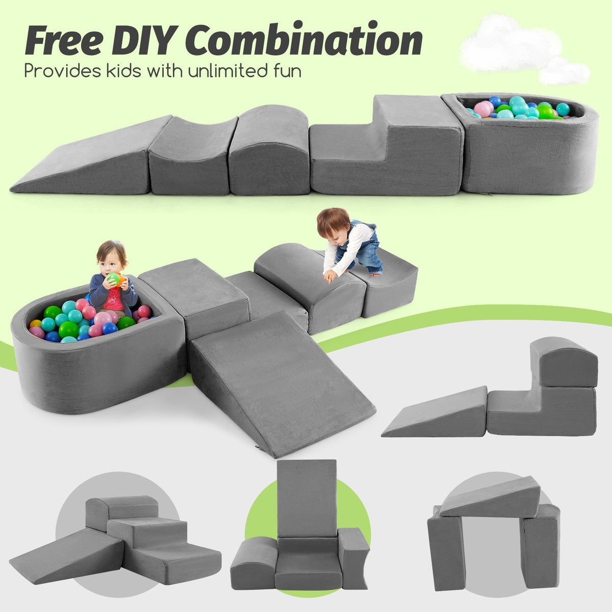 5-Piece Climb and Crawl Playset with Ball Pit for Kids-Gray view 8