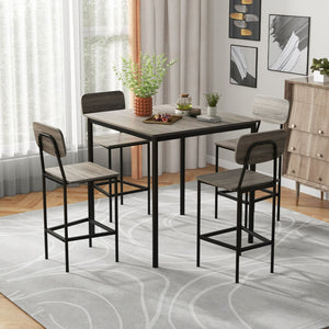 5-Piece Counter-Height Dining Bar Table Set with 4 Bar Chairs-Gray view 2