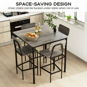 5-Piece Counter-Height Dining Bar Table Set with 4 Bar Chairs-Gray view 3