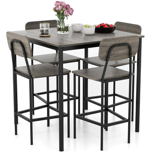 5-Piece Counter-Height Dining Bar Table Set with 4 Bar Chairs-Gray view 4
