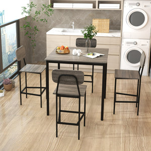 5-Piece Counter-Height Dining Bar Table Set with 4 Bar Chairs-Gray view 6