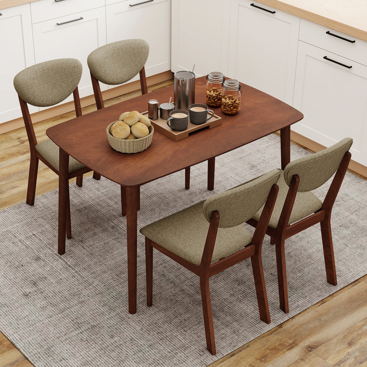 5-Piece Dining Set for 4 with Rectangular Table & Fabric Chairs for Living Room-Beige view 2