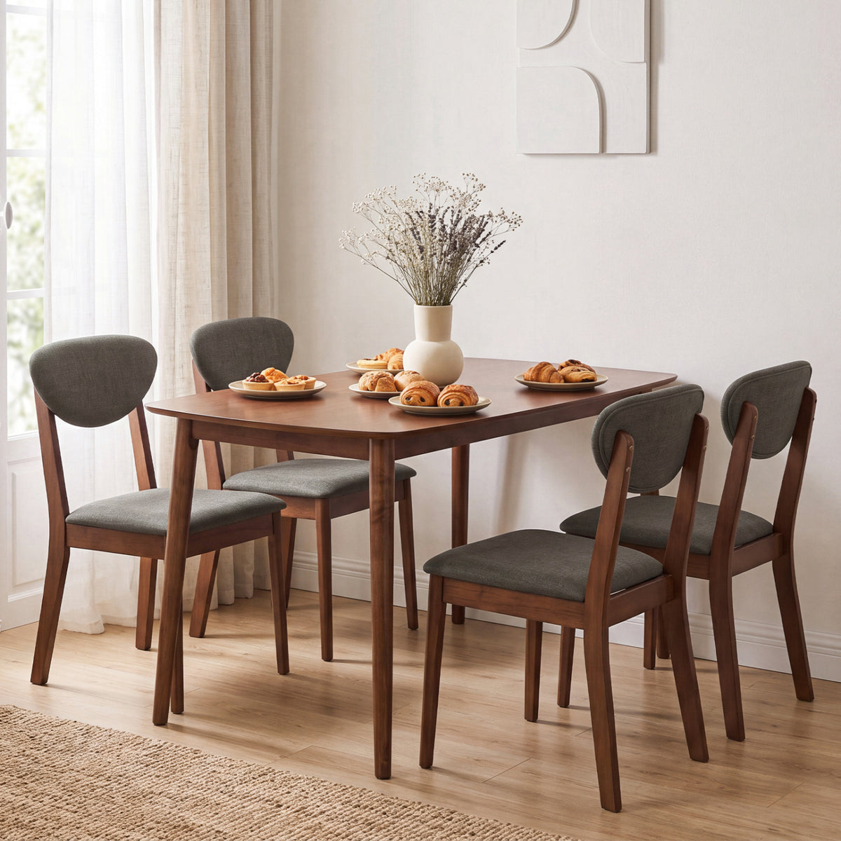 5-Piece Dining Set for 4 with Rectangular Table & Fabric Chairs for Living Room-Gray view 2