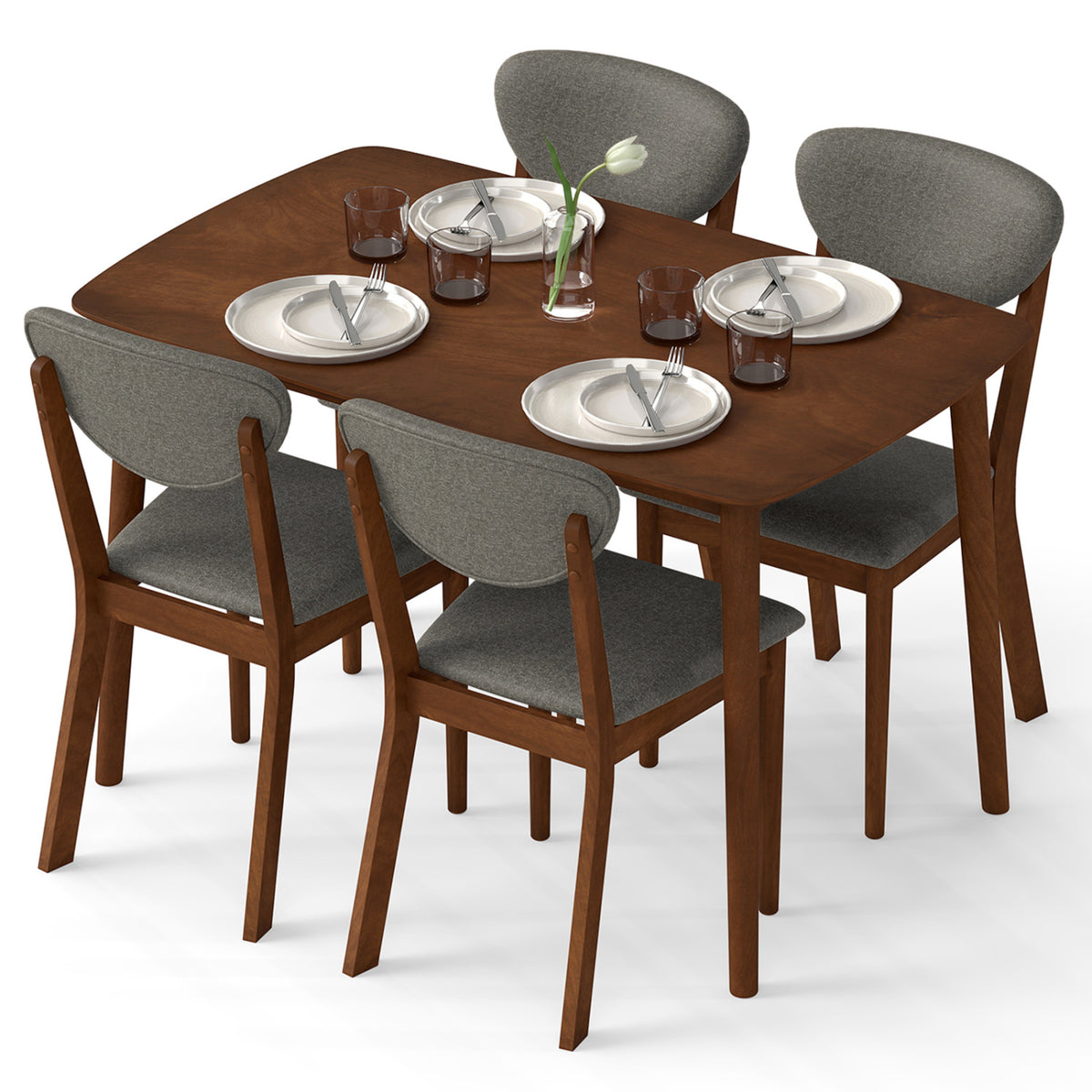 5-Piece Dining Set for 4 with Rectangular Table & Fabric Chairs for Living Room-Gray view 4
