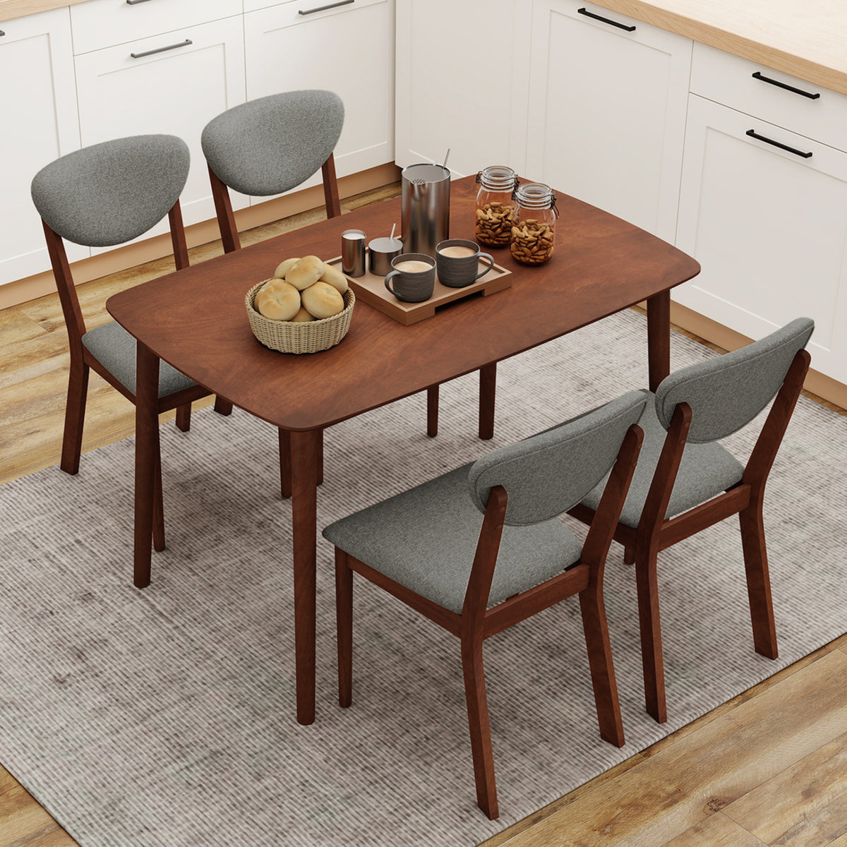 5-Piece Dining Set for 4 with Rectangular Table & Fabric Chairs for Living Room-Gray view 6