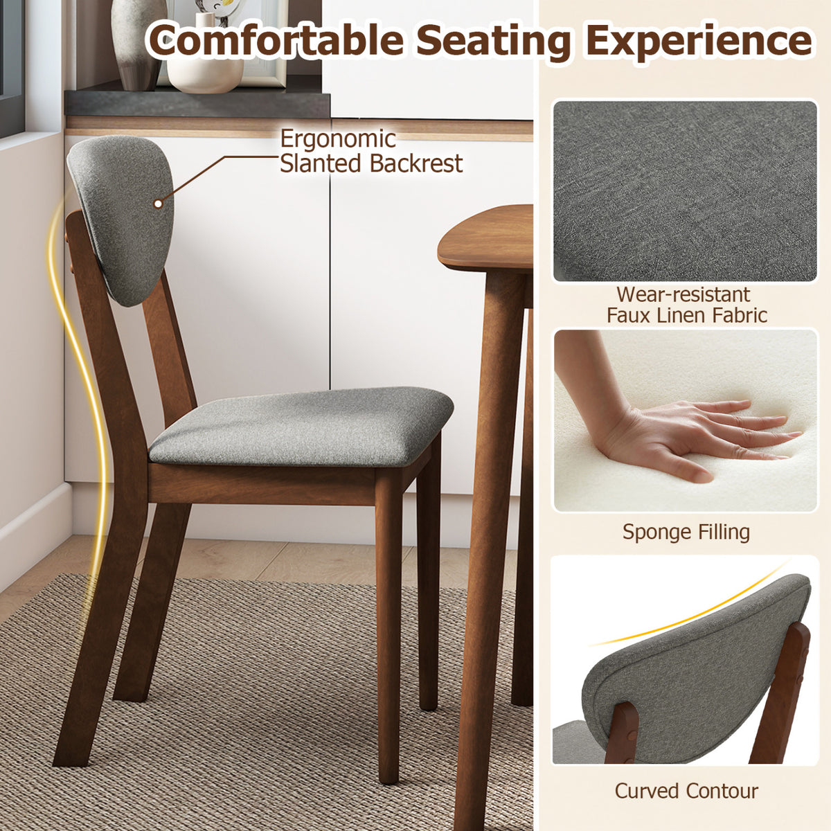5-Piece Dining Set for 4 with Rectangular Table & Fabric Chairs for Living Room-Gray view 7