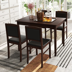5-Piece Dining Set for 4 with Rubber Wood Legs for Small Dining Room-Brown view 3