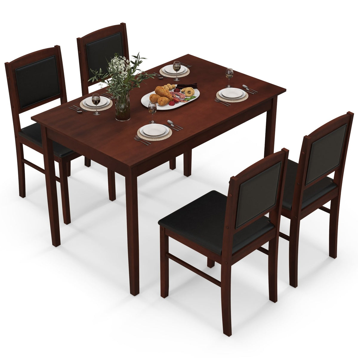 5-Piece Dining Set for 4 with Rubber Wood Legs for Small Dining Room-Brown view 4