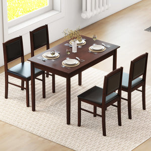 5-Piece Dining Set for 4 with Rubber Wood Legs for Small Dining Room-Brown view 6