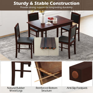 5-Piece Dining Set for 4 with Rubber Wood Legs for Small Dining Room-Brown view 7