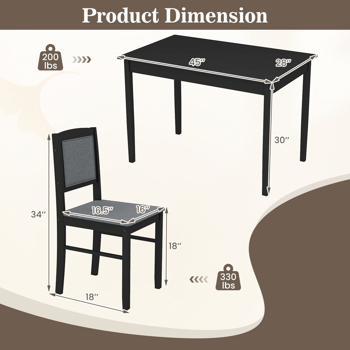 5-Piece Dining Set for 4 with Rubber Wood Legs for Small Dining Room-Gray view 5