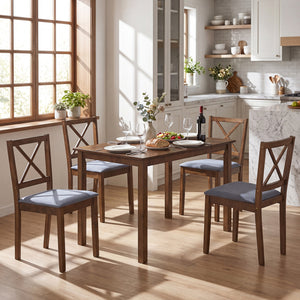 5-Piece Dining Set with Rectangular Table & Fabric Chairs for Small Space-Gray view 2