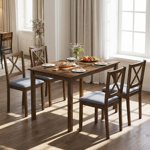 5-Piece Dining Set with Rectangular Table & Fabric Chairs for Small Space-Gray view 3