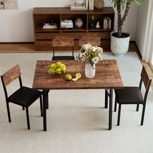 5-Piece Dining Table Set for 4 People Industrial Kitchen Table and 4 PU Leather Chairs-Brown view 2