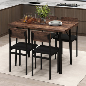 5-Piece Dining Table Set for 4 People Industrial Kitchen Table and 4 PU Leather Chairs-Brown view 3
