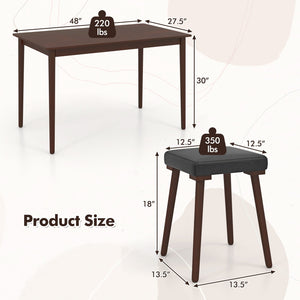 5 Piece Dining Table Set for 4 with 4 Upholstered Stools and Rubber Wood Legs-Brown view 5