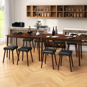 5 Piece Dining Table Set for 4 with 4 Upholstered Stools and Rubber Wood Legs-Brown view 6
