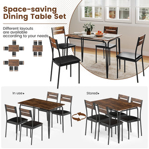 5-Piece Dining Table Set Industrial Rectangular Kitchen Table and 4 Armless Chairs-Rustic Brown view 7