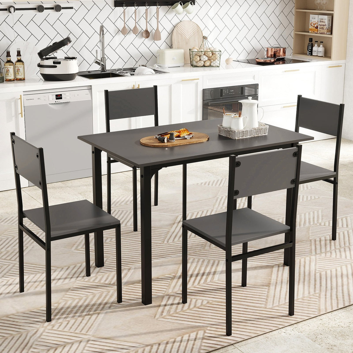 5 Piece Dining Table Set Industrial Style Kitchen Table and Chairs for 4-Grey view 3