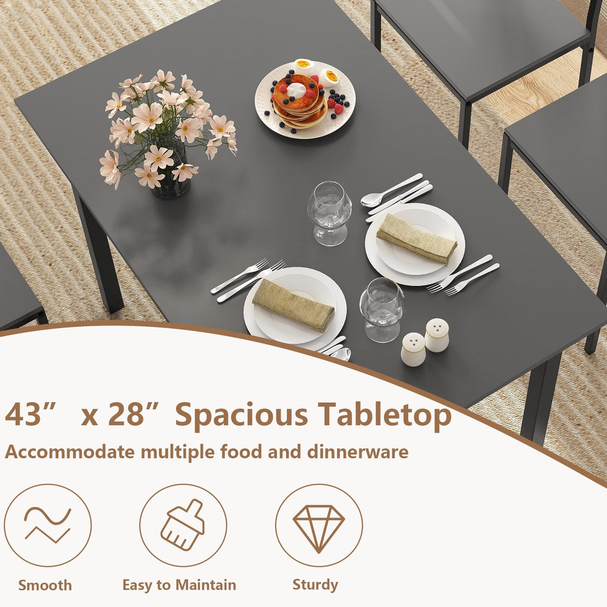 5 Piece Dining Table Set Industrial Style Kitchen Table and Chairs for 4-Grey view 8