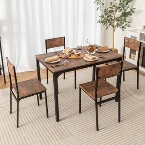 5 Piece Dining Table Set Industrial Style Kitchen Table and Chairs for 4-Rustic Brown view 2