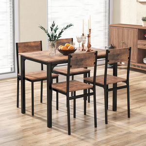 5 Piece Dining Table Set Industrial Style Kitchen Table and Chairs for 4-Rustic Brown view 3