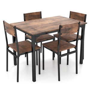 5 Piece Dining Table Set Industrial Style Kitchen Table and Chairs for 4-Rustic Brown view 4