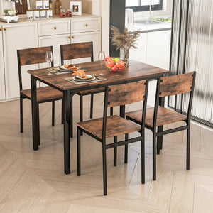 5 Piece Dining Table Set Industrial Style Kitchen Table and Chairs for 4-Rustic Brown view 6