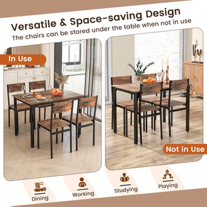 5 Piece Dining Table Set Industrial Style Kitchen Table and Chairs for 4-Rustic Brown view 8