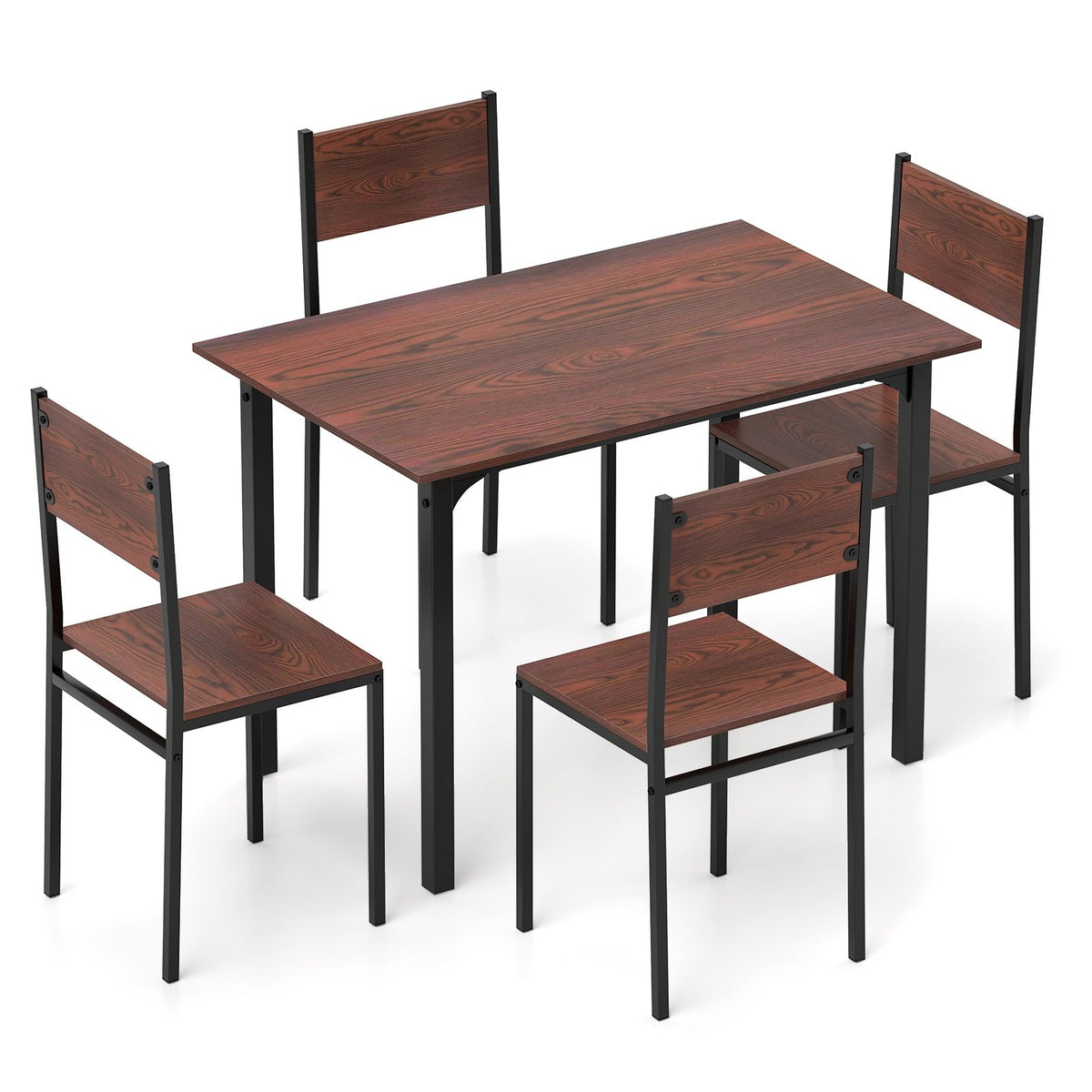 5 Piece Dining Table Set Industrial Style Kitchen Table and Chairs for 4-Walnut view 4