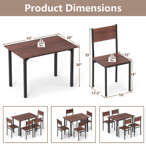 5 Piece Dining Table Set Industrial Style Kitchen Table and Chairs for 4-Walnut view 5