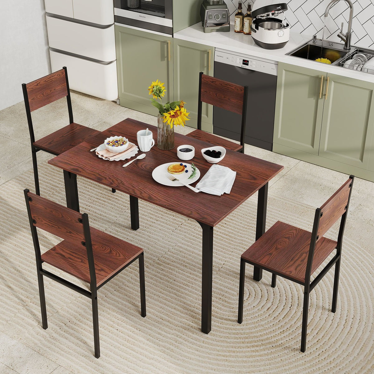 5 Piece Dining Table Set Industrial Style Kitchen Table and Chairs for 4-Walnut view 6