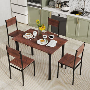 5 Piece Dining Table Set Industrial Style Kitchen Table and Chairs for 4-Walnut view 6