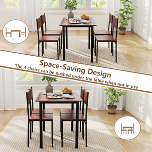 5 Piece Dining Table Set Industrial Style Kitchen Table and Chairs for 4-Walnut view 7