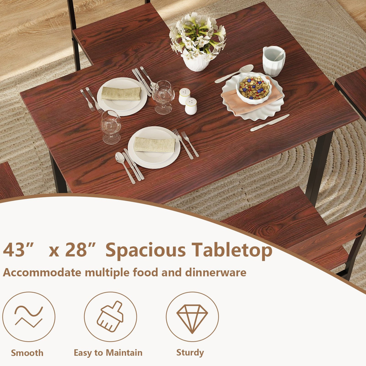 5 Piece Dining Table Set Industrial Style Kitchen Table and Chairs for 4-Walnut view 8