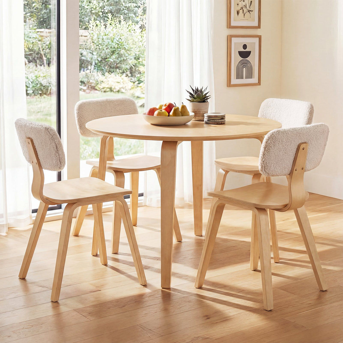 5 Piece Dining Table Set with 4 Padded Dining Chairs and Rubber Wood Table-Natural view 2