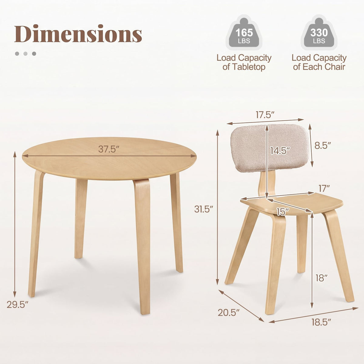 5 Piece Dining Table Set with 4 Padded Dining Chairs and Rubber Wood Table-Natural view 4