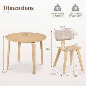 5 Piece Dining Table Set with 4 Padded Dining Chairs and Rubber Wood Table-Natural view 4