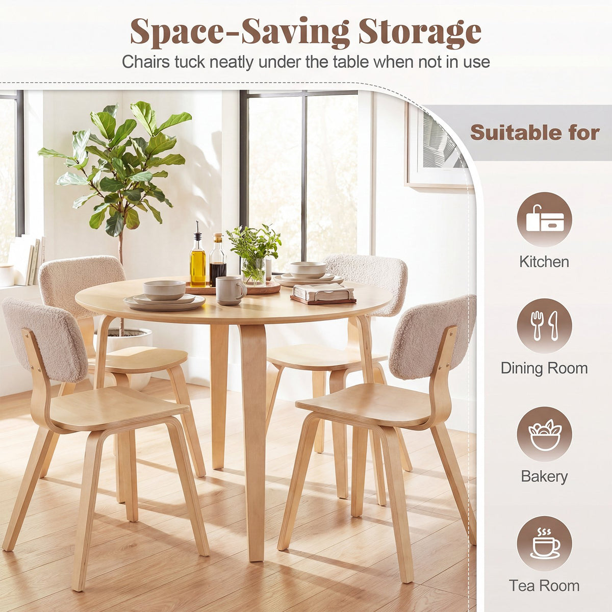 5 Piece Dining Table Set with 4 Padded Dining Chairs and Rubber Wood Table-Natural view 6