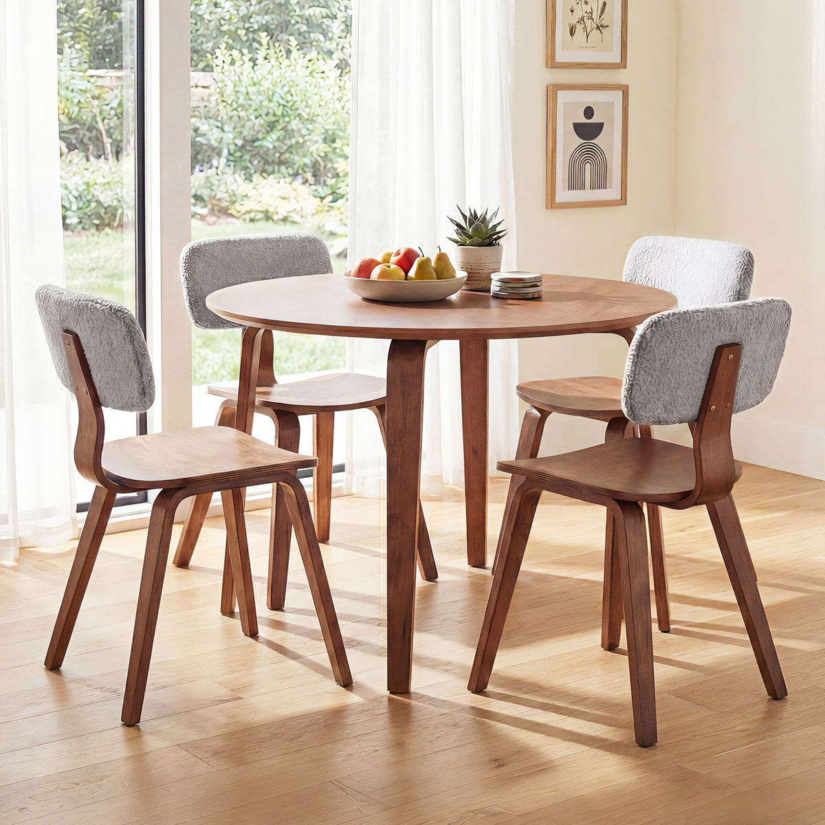 5 Piece Dining Table Set with 4 Padded Dining Chairs and Rubber Wood Table-Walnut & Gray view 2