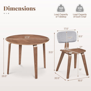 5 Piece Dining Table Set with 4 Padded Dining Chairs and Rubber Wood Table-Walnut & Gray view 4